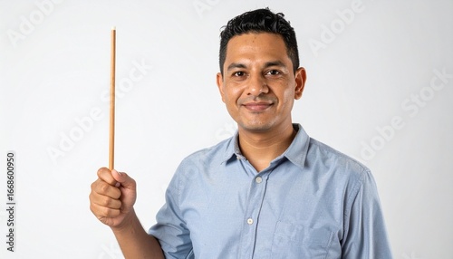 Teacher’s wooden pointer stick with rubber grip isolated on white background classroom instruction accessory
