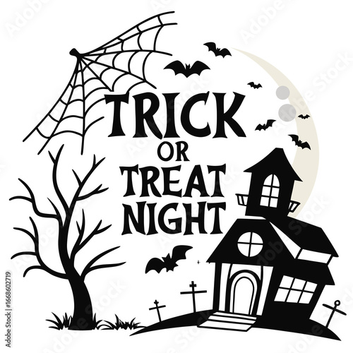 Vector art of halloween trick or treat night with haunted house