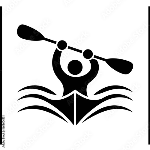 Iconic Symbol of a Kayaker in Action, Representing Water Sports and Outdoor Adventure