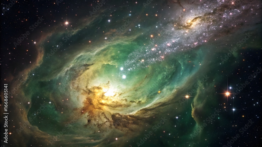 Fototapeta premium Exploring Colourful Nebula Cloud with Stars in Deep Outer Space