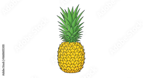 Ripe Pineapple with Green Leaves.