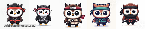 cute owl vector in ninja costume