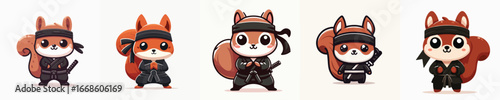 cute squirrel vector in ninja costume