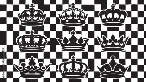 Crown vector art: royalty, king, queen, and chessboard design eps silhouette