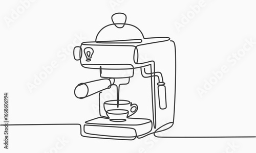 Espresso machine pouring coffee into a cup line art
