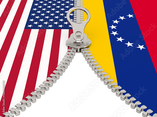 Relationship between America and Venezuela on white background. Isolated 3D illustration