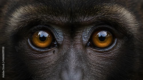 Intimate Wildlife Portrait: Soulful Eyes of a Macaque Monkey Captivating Viewers