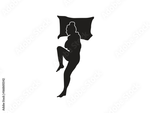 Silhouette of a woman sleeping peacefully on a pillow, conveying rest after a long day.