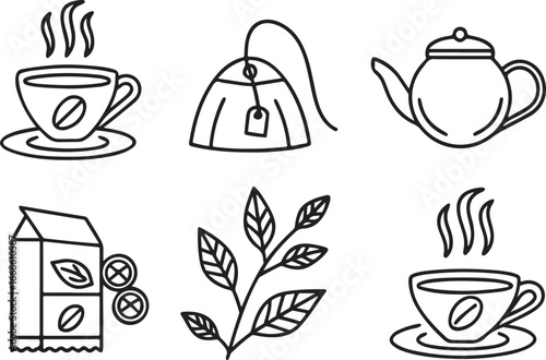 Variant Tea line art vector icon set. Lifestyle and Culture flat black outline icons for Web and App. Editable illustration linear