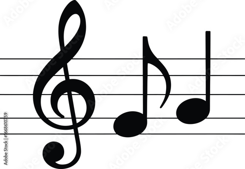 Elegant Musical Composition Depicting a Treble Clef and Two Graceful Eighth Notes Harmoniously Placed on a Traditional Five Line Staff Creating a Visual Symphony