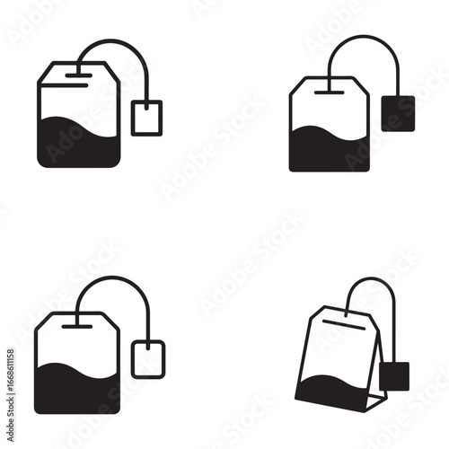 Four Simple Black Tea Bags Against White Background