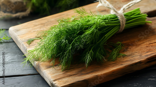 fresh dill on a wooden board