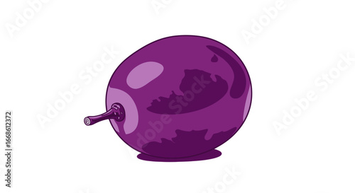 single ripe purple plum glossy surface small stem.