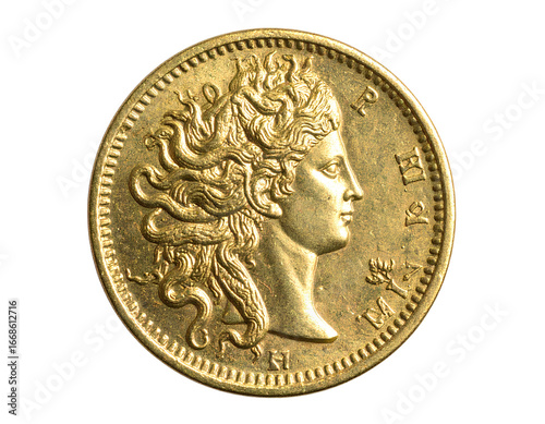 Medusa heMedusa head engraved gold coin isolatedad engraved gold coin isolated on a transparent background.