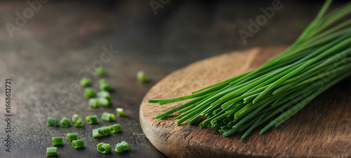 fresh chives wooden board culinary concept