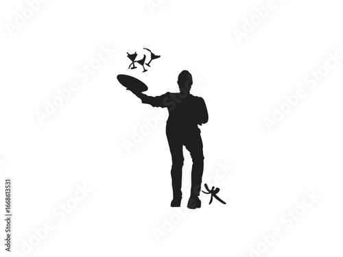 A man slipping on a banana peel loses balance, dropping martini glasses in a comical moment.