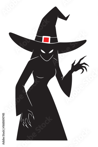  Spooky Black Silhouette of a Witch with Glowing Eyes and Sharp Claws