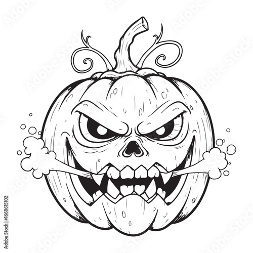 Spooky Halloween Jack-o'-lantern with sharp teeth and steam