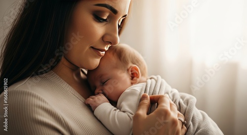 A tender moment between a mother and her newborn child, filled with love and peace.