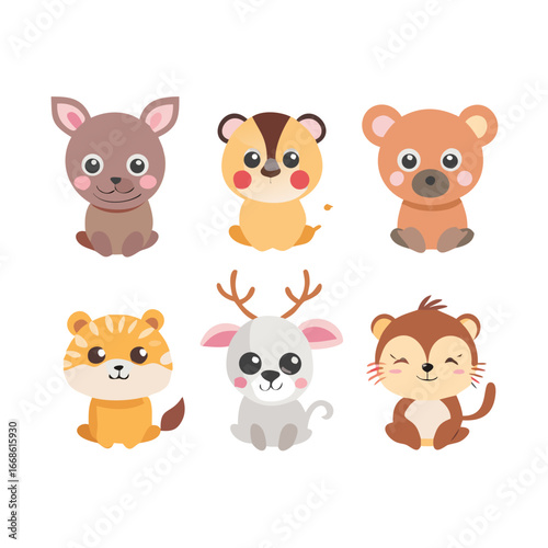 Adorable cartoon animals, perfect for childrens illustrations, designs, or any project needing a touch of cuteness