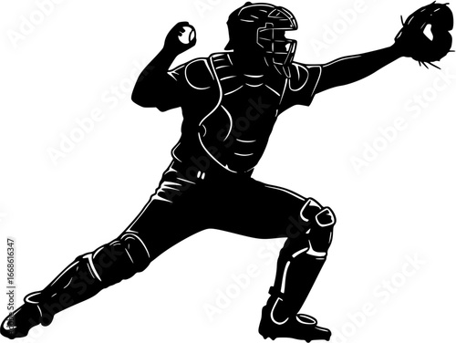 Baseball Catcher Silhouette in Action
