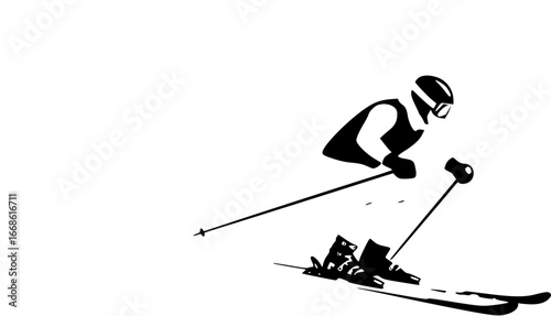 a skier gracefully descending against a stark white background, capturing the essence of winter sports