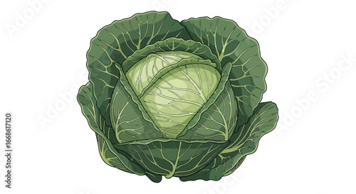 Close up of a fresh green cabbage head isolated on white.