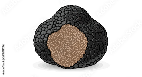 Exquisite Black Truffle Cut Open Revealing Aromatic Interior.