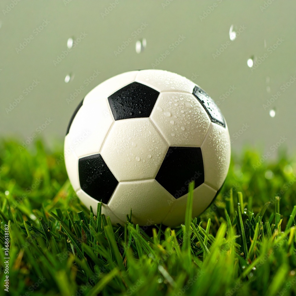 Fototapeta premium Sparkling effect on a perfectly placed soccer ball sitting alone on the vibrant green grass