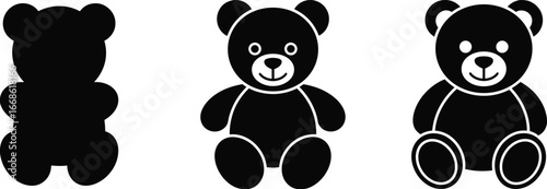 Vector teddy bear illustration set, cute plush toy icons, children cartoon bear graphics, nursery design, black silhouette stuffed animals