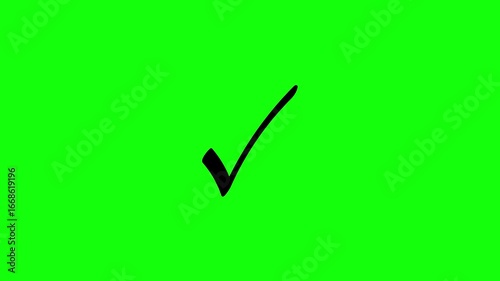 A black animated  right check mark symbol on a green screen background. The animation is smooth, bold, and loopable, making it ideal for overlays, video editing, and motion graphics.