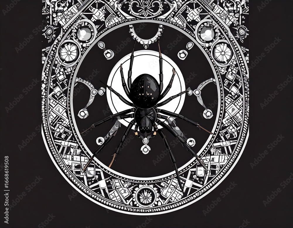 Obraz premium Spider in ornate circular frame