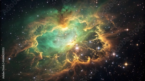 Green and Yellow Nebula in Dark Space