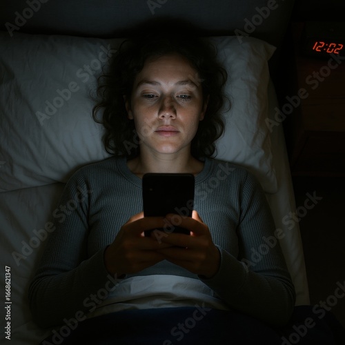 Woman lying in bed at night using smartphone