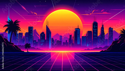Sunset Retro Dream. Palm Neon Cityscape. Cyber Glow Horizon. Vaporwave Retro City. Neon Skyline Sunset. Neon Retro Horizon. Sunset Cyber City. Retro Palm Sunset. Neon Dream Skyline. Futuristic Sunset