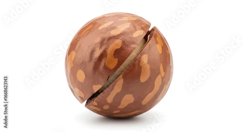 Closeup of Halved Macadamia Nut Showing Rich Brown Shell.