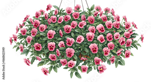 Wallpaper Mural Vibrant pink petunias in hanging basket, decorative floral arrangement for garden design - Isolated White Background Torontodigital.ca