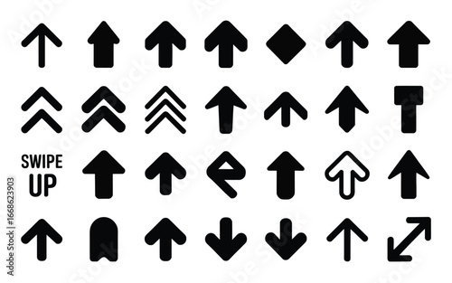 Swipe Up Arrows, Black Upward Direction Icons for Scroll Prompts, Social Media, Business Infographics, and Web Interface Elements vector design
