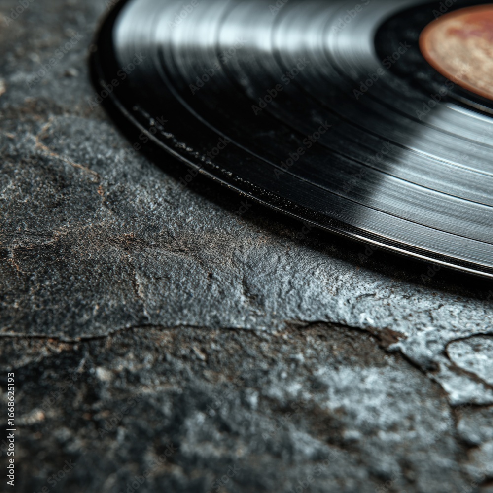 Obraz premium Close-up of a vinyl record on stone