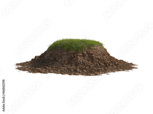 Small grassy hill isolated on transparent background.
