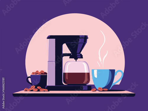 Modern Coffee Machine with Hot Cup of Coffee