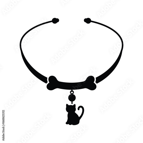 Cute Cat Collar with Bone Design  Pet Accessory Black Silhouette Elegant Cat Jewelry