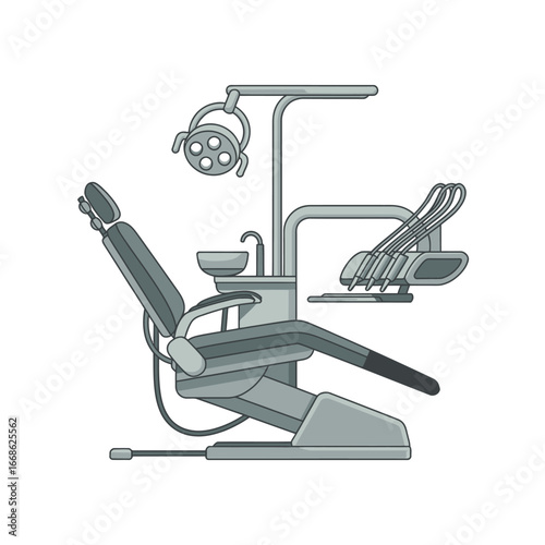 Dental Chair and Equipment Vector Illustration for Healthcare Clinics and Dental Practices Featuring Adjustable Chair Light and Instruments