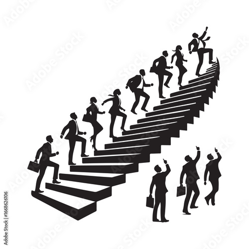 Business people climbing stairs vector silhouette outline logo design concept illustration