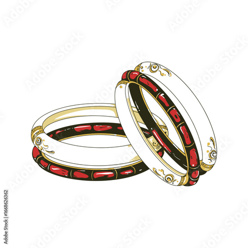 Elegant Red and Gold Bangles Ornate Jewelry Design Indian Bracelet Illustration