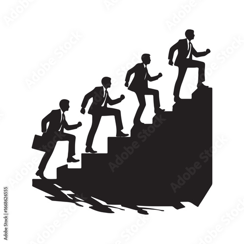 Business people climbing stairs vector silhouette outline logo design concept illustration
