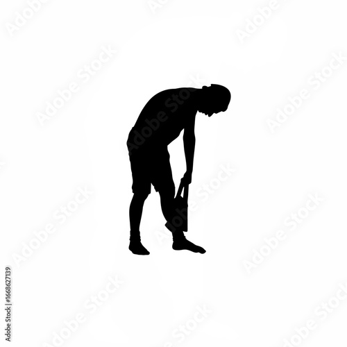Silhouette of a tired sad daily laborer walking home empty handed isolated on white background