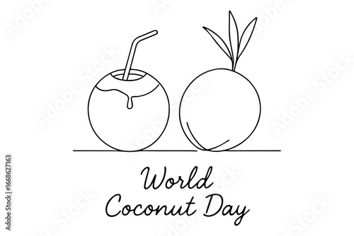 One line drawing coconut vector illustration – World Coconut Day theme design concept