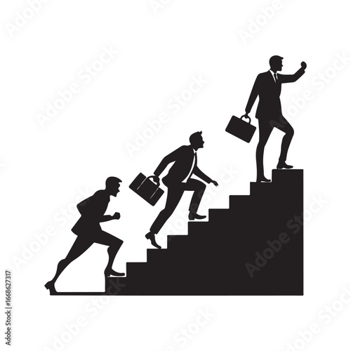Business people climbing stairs vector silhouette outline logo design concept illustration