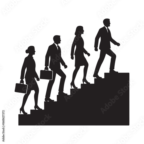 Business people climbing stairs vector silhouette outline logo design concept illustration